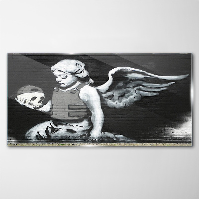 Tablou sticla Înger cu un craniu în fundal de graffiti
