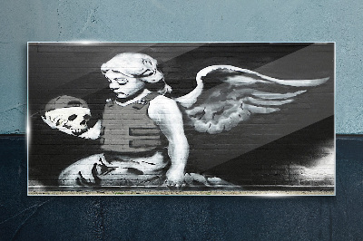 Tablou sticla Înger cu un craniu în fundal de graffiti