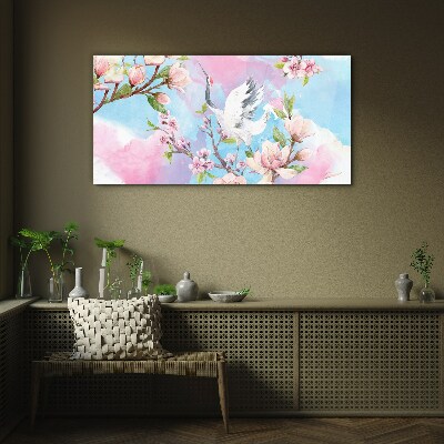 Tablou sticla Peisaj floral cu o macara