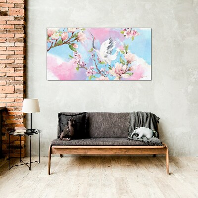 Tablou sticla Peisaj floral cu o macara