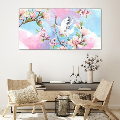 Tablou sticla Peisaj floral cu o macara
