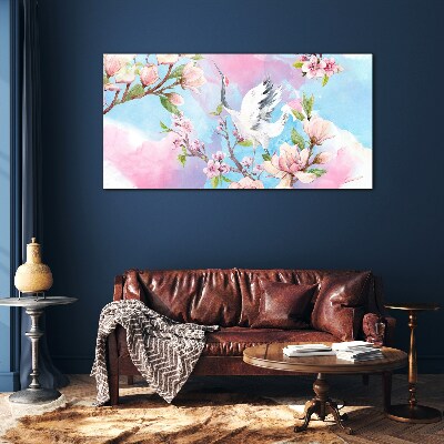 Tablou sticla Peisaj floral cu o macara