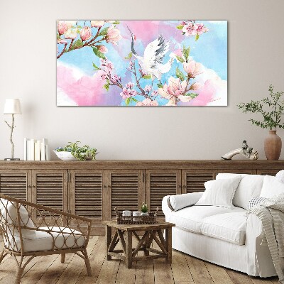 Tablou sticla Peisaj floral cu o macara