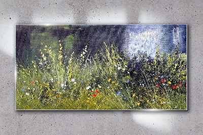 Tablou sticla iarbă de flori de râu