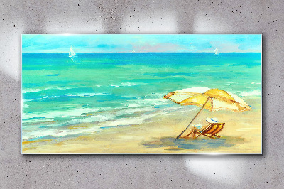 Tablou sticla Valuri umbrela de mare plajă