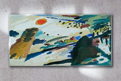 Tablou sticla Peisaj abstract cu soare