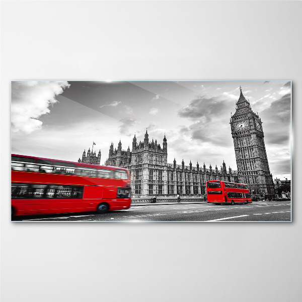 Tablou sticla Autobuz roșu în Londra