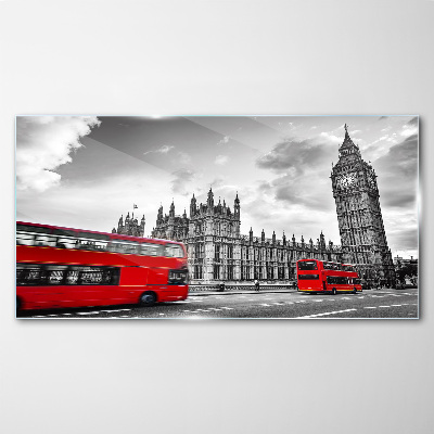 Tablou sticla Autobuz roșu în Londra