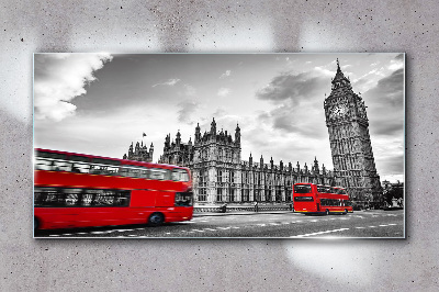 Tablou sticla Autobuz roșu în Londra