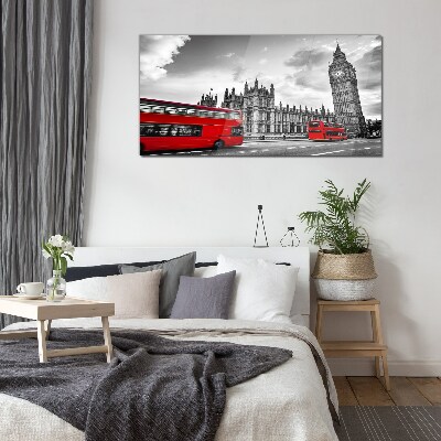 Tablou sticla Autobuz roșu în Londra