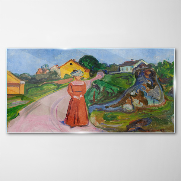 Tablou sticla Femeie în rochie roșie de Munch