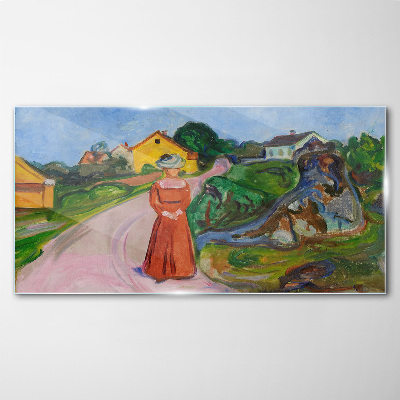 Tablou sticla Femeie în rochie roșie de Munch