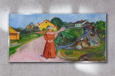 Tablou sticla Femeie în rochie roșie de Munch