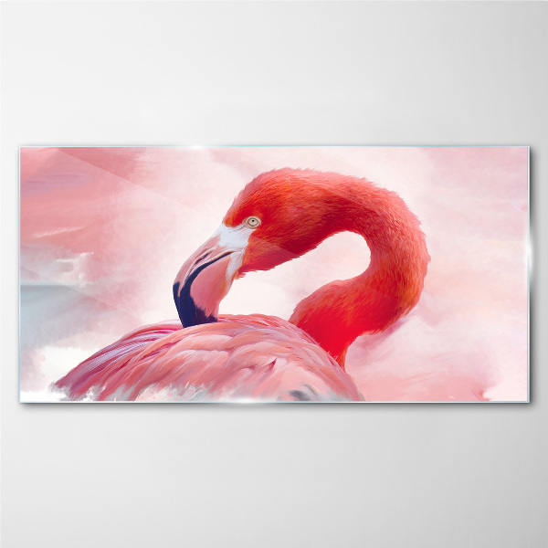 Tablou sticla Flamingo roz în culori pastelate