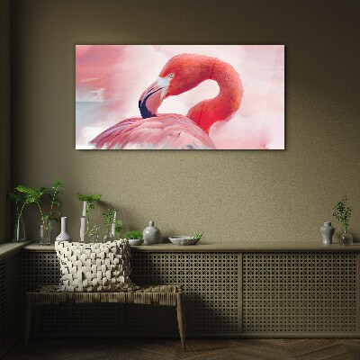 Tablou sticla Flamingo roz în culori pastelate