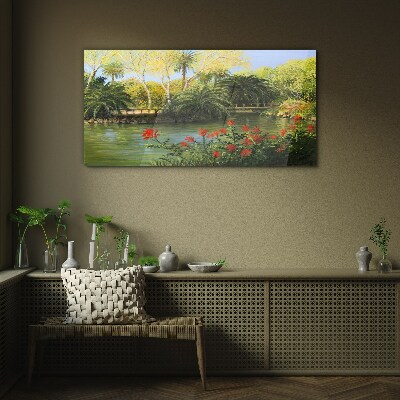 Tablou sticla Peisaj tropical cu un râu