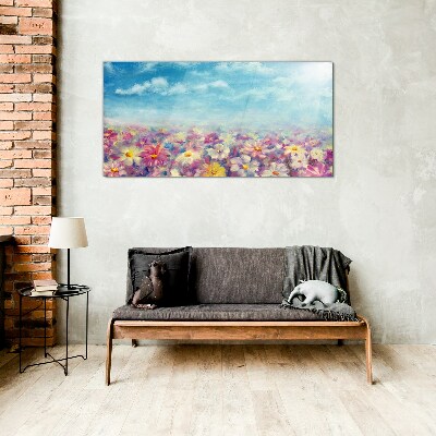 Tablou sticla Peisaj floral în albastru