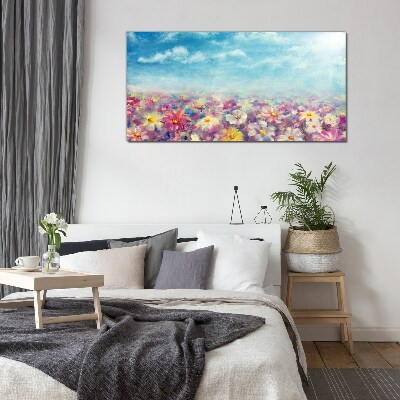 Tablou sticla Peisaj floral în albastru