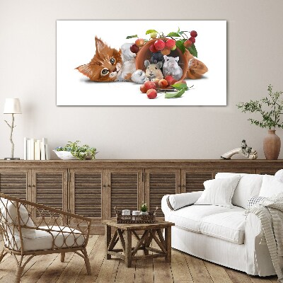 Tablou din sticla Imagine animale de sticlă șobolani de pisici fructe