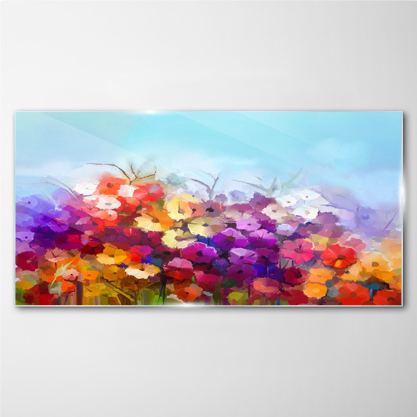 Tablou sticla Peisaj floral colorat primăvara