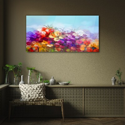Tablou sticla Peisaj floral colorat primăvara