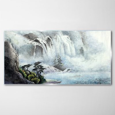 Tablou sticla Cascada într-un peisaj mistic