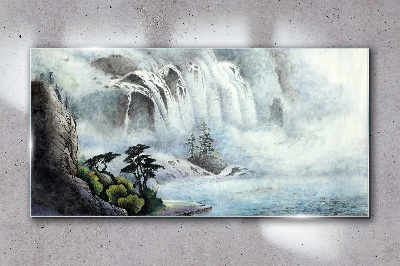Tablou sticla Cascada într-un peisaj mistic