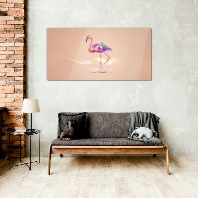 Tablou sticla Flamingo roz pe fundal pastel