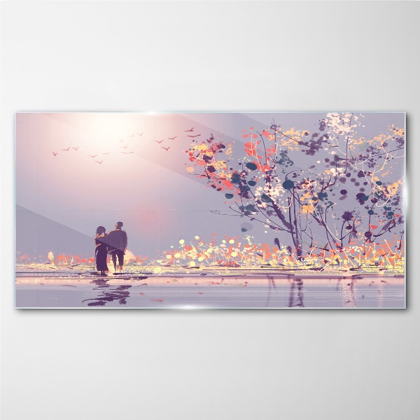 Tablou sticla Plimbare romantică la apus
