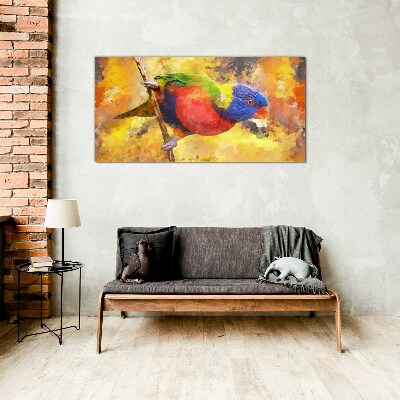 Tablou sticla Papagal colorat pe fundal de soare
