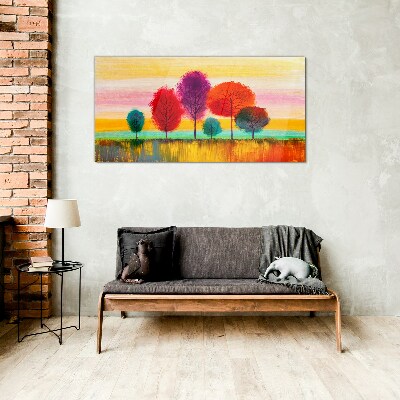 Tablou sticla Peisaj colorat cu copaci