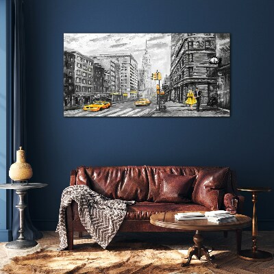 Tablou din sticla Strada din New York cu taxiuri galbene