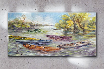 Tablou sticla Un port liniștit cu bărci colorate