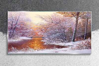 Tablou sticla Pictura de iarnă a copacului