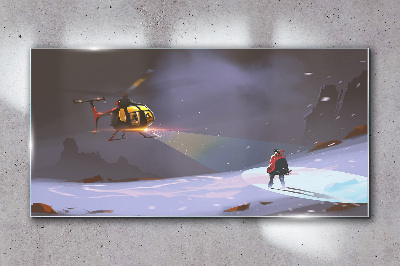 Tablou de sticla Elicopter într-un peisaj montan