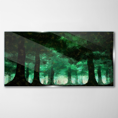 Tablou sticla Pădure verde în lumină cețoasă