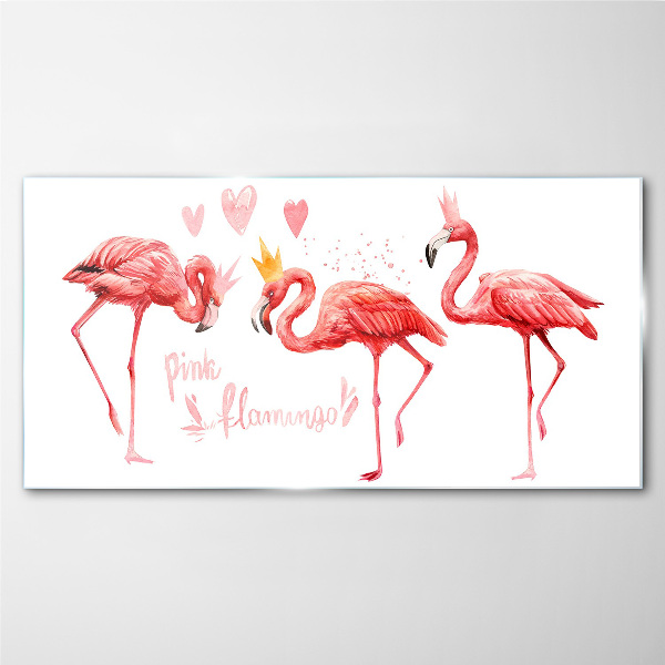 Tablou sticla Flamingo roz cu coroane
