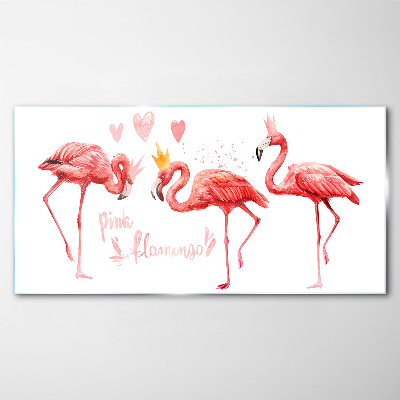 Tablou sticla Flamingo roz cu coroane