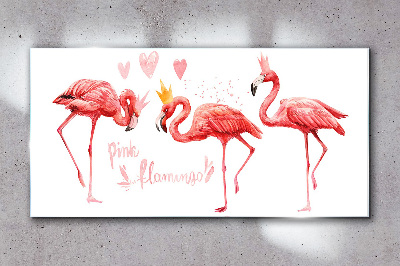 Tablou sticla Flamingo roz cu coroane