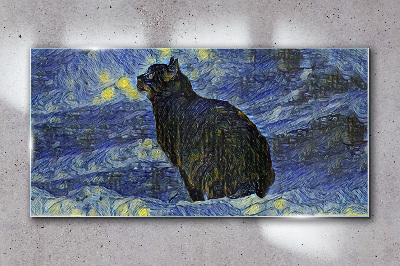 Tablou sticla Pisica pe cerul noptii