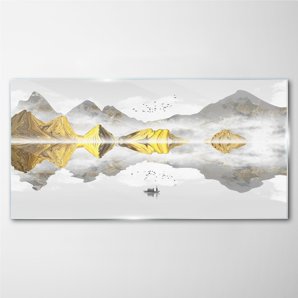 Tablou sticla Munți de aur în reflexie mistică
