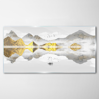 Tablou sticla Munți de aur în reflexie mistică