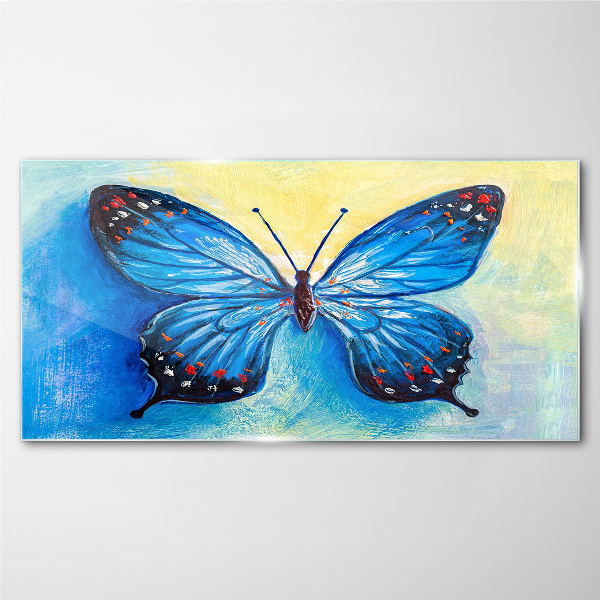 Tablou sticla Fluture albastru pe fundal abstract
