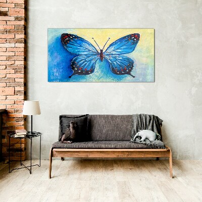 Tablou sticla Fluture albastru pe fundal abstract