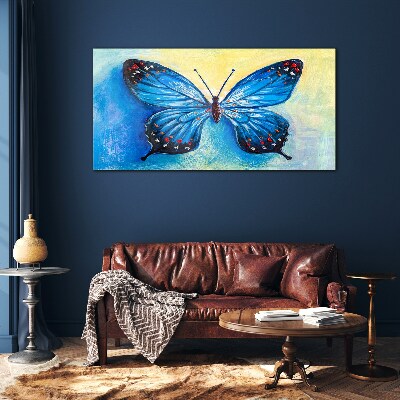 Tablou sticla Fluture albastru pe fundal abstract