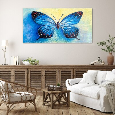 Tablou sticla Fluture albastru pe fundal abstract