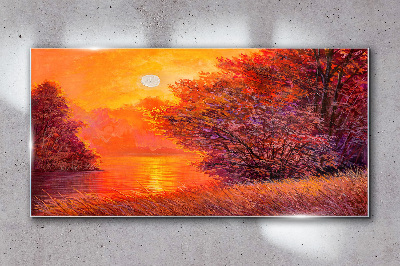 Tablou sticla Forest River Sun Landscape