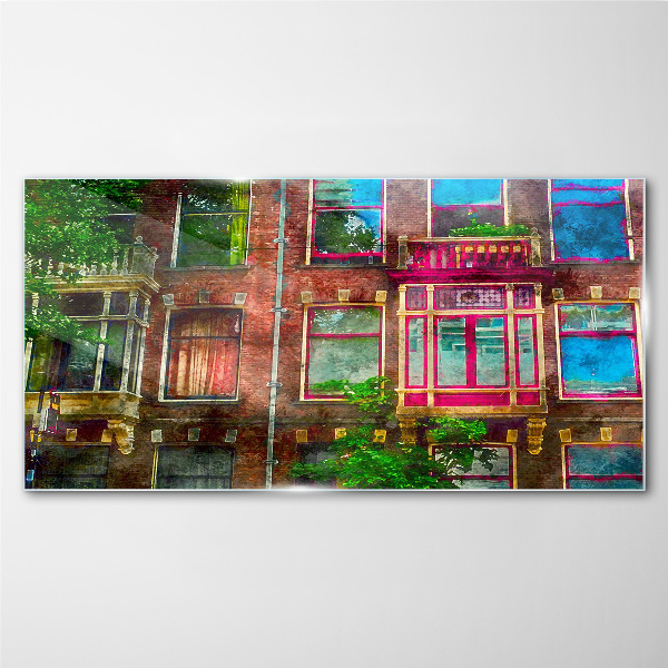 Tablou sticla Fațadele colorate ale caselor din Amsterdam