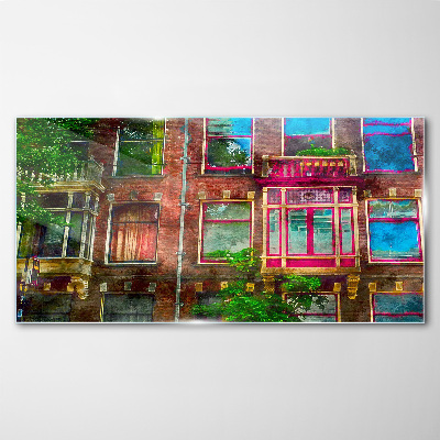 Tablou sticla Fațadele colorate ale caselor din Amsterdam