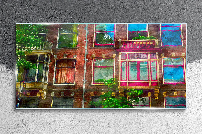 Tablou sticla Fațadele colorate ale caselor din Amsterdam